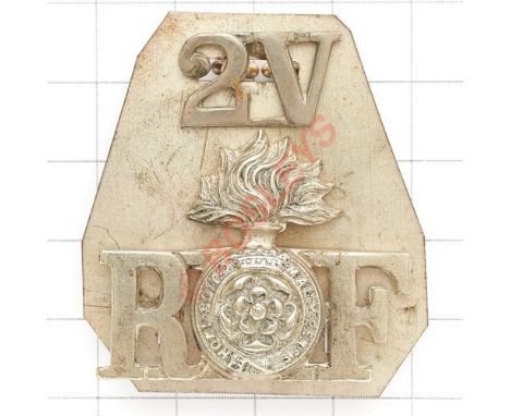 2V / R grenade F rare silvered NCO’s pre 1908 shoulder title. Complete with backing plate. Loops VGC HQ at 9 Tufton Street, W