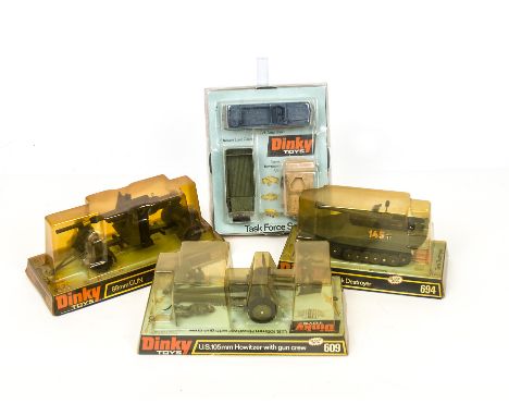 Bubble Pack Military Dinky Toys, 677 Task Force Set, 609 U.S 105mm Howitzer with gun crew, 694 Tank Destroyer, 656 88mm Gun, 