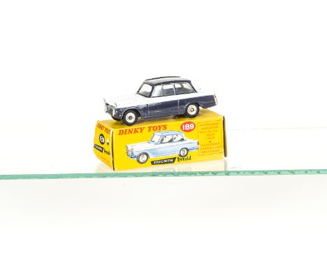 A Rare Dinky Toys 189 Triumph Herald Special Issue, two-tone body in Monaco Blue and Sebring White with spun hubs, in origina