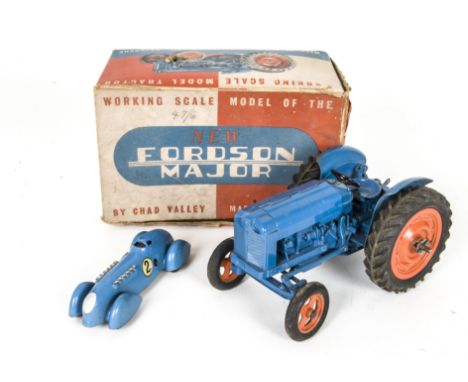 A Chad Valley New Fordson Major Tractor No.9235, 1:16 diecast clockwork model, mid-blue body, orange wheels, working steering