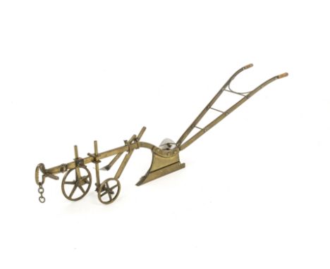 A Finely-Made Brass and Steel One-Man Plough Engineering Model, approx. 450mm in length, with Young Farmers Club Hampshire Ro