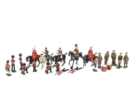 Various Britains and Hilco military lead figures including 2nd version drummer in blue from set 101 Band of the Lifeguards,  
