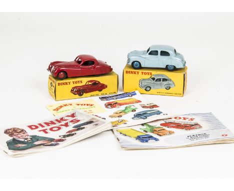 Dinky Toys 157 Jaguar XK120 Coupe, red body and hubs, 161 Austin Somerset, pale blue body, mid-blue hubs, in original boxes, 