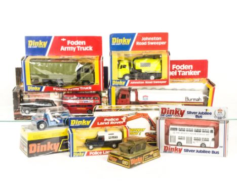 1970s Dinky Toys, 984 Atlas Digger, 950 Foden Fuel Tanker, 300 London Scene, 668 Foden Army Truck, 449 Johnston Road Sweeper,