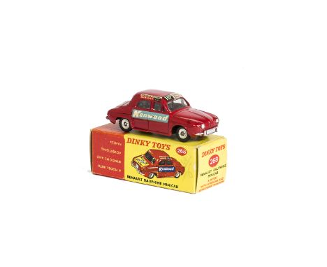 A Dinky Toys 268 Renault Dauphine Mini Cab, red body, 'Meccano', 'Kenwood', 'Britax' adverts, spun hubs, in original box, E, 