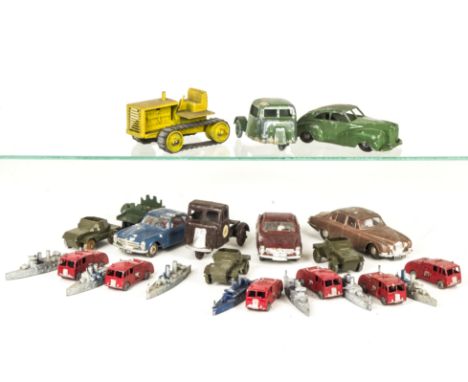 Various British Diecast, including early Lesney Crawler Tractor, yellow, Timpo Toys Saloon Car, Charbens GWR Scammell Cab, Tr