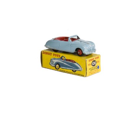 A Dinky Toys 106 Austin Atlantic Convertible, light blue body, red interior and hubs, in original box, VG-E, box F 