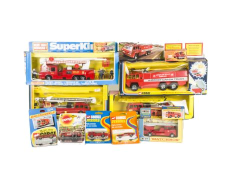 Fire Service Vehicles by Corgi &amp; Matchbox, Corgi 1126 Simon Snorkel Dennis, 1120 Dennis, 1103 Chubb Pathfinder Airport Cr