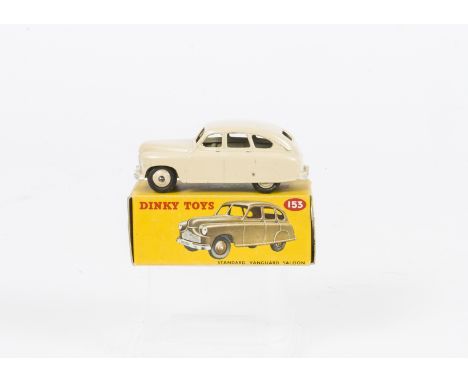 A Dinky Toys 153 Standard Vanguard, cream body and hubs, in original correct tan spot box, E, box G-VG 