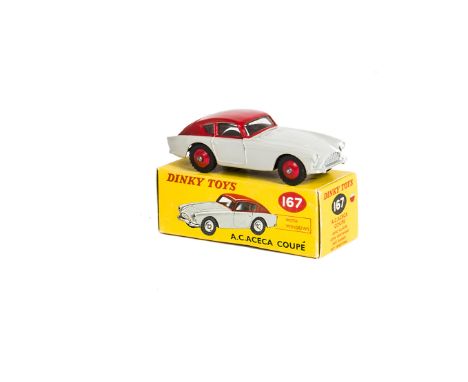 A Dinky Toys 167 AC Aceca, light grey body, red roof and hubs, in original box, E, box G 