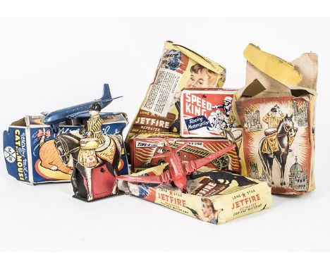 Wells Brimtoy Marx Lone Star Tin and Plastic Toys, Marx Whirling Tail clockwork plastic Cat with Mouse, Wells-Brimtoy clockwo