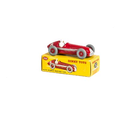 A Dinky Toys 232 Alfa Romeo Racing Car, red body, white RN8, red plastic hubs, in original box, E, box VG-E 