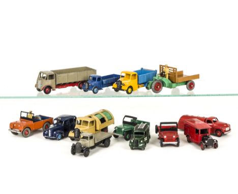 Dinky Toy Commercials, including 261 Telephone Service Van, 25m Bedford End Tipper, yellow cab and hubs, mid-blue tipper, 25v