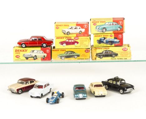 Boxed Dinky Toy Cars, 146 Daimler 2.5 Litre, metallic green body, 136 Vauxhall Viva, white body, 195 Jaguar 3.4 Saloon, cream