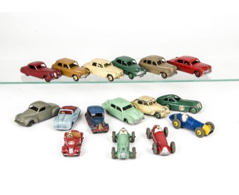 Dinky Toy Cars, including 157 Jaguar, 108 MG Midget, Austin Atlantic, Morris Oxford, Ford Fordor Sedan, Standard Vanguard, Ro