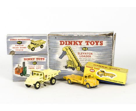 Dinky Toy Construction Vehicles, 419 Leyland Cement Wagon, 965 Euclid Rear Dump Truck, 401 Coventry Climax Fork Lift Truck, 9