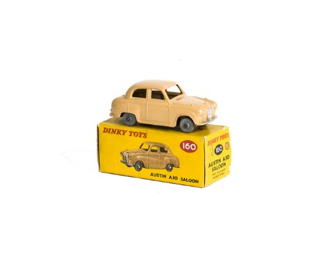 A Dinky Toys 160 Austin A30 Saloon, light tan body, grey plastic wheels, in original box, E, box F-G 