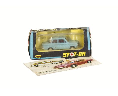 A Tri-ang Spot-On 193 N.S.U. Prinz, light blue body, red interior, driver, in original box, E, minor chrome wear, box P, with