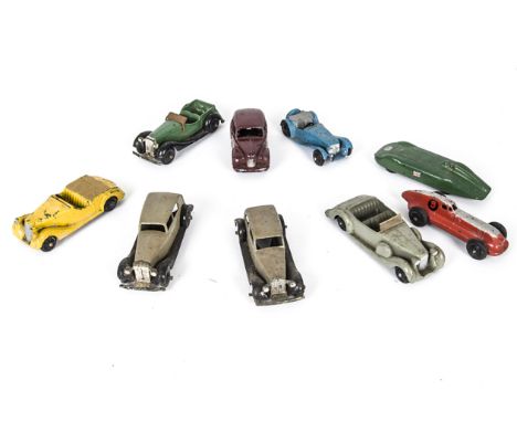 Dinky Toy Cars, 38c Lagonda, grey body, dark grey seats, 38f Jaguar SS100, light blue body, grey seats, 38b Sunbeam Talbot, y