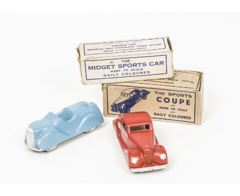 Toy Products Ltd/Robin Hood TP Series Sports Coupe, red body, silver trim, bare metal wheels, Midget Sports Car, light blue b