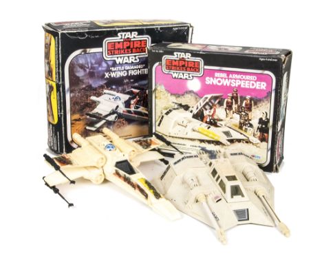 Vintage Palitoy Star Wars ESB Snowspeeder, Palitoy ESB Battle Damaged X-Wing, in original boxes, P-F, Snowspeeder lacks remov