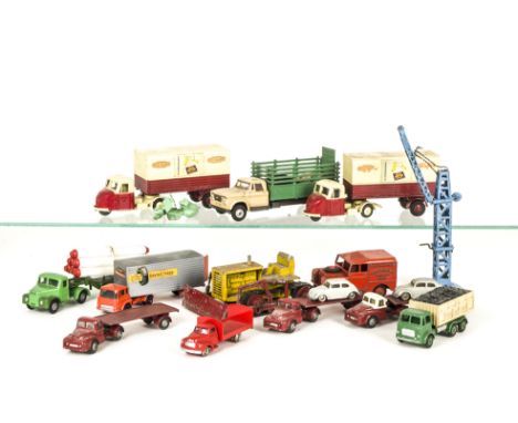 Various British Diecast, including early Lesney Bulldozer, yellow/red, Moko Builders Crane, Benbros Vespa Scooter, Morestone 