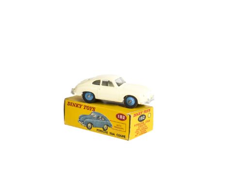 A Dinky Toys 182 Porsche 356A Coupe, cream body, blue hubs, in original box, E, box G-VG 