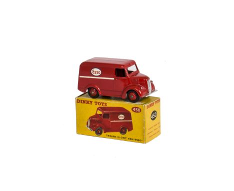 A Dinky Toys 450 'Esso' Trojan Van, red body and hubs, white stripe, 'Esso' logo, in original box, E, box F-G 