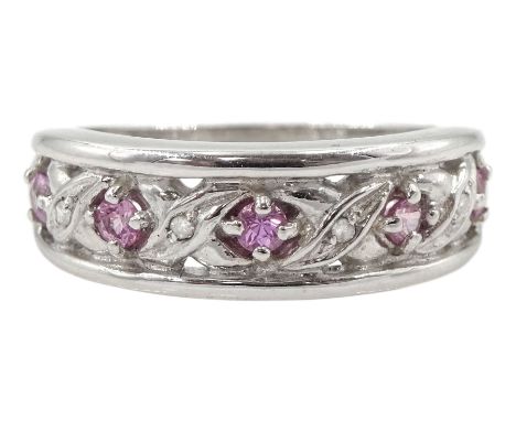 9ct white gold pink sapphire and diamond dress ring, hallmarkedCondition Report:Approx 3.65gm, size N, max depth = 6.5mm