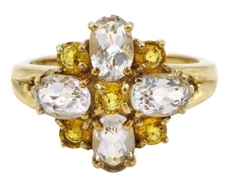 9ct gold oval white topaz and round citrine cluster ring, hallmarkedCondition Report:Approx 3.8gm, size N, overall head = 15m