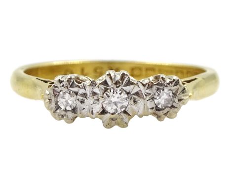 18ct gold illusion set three stone diamond ring, hallmarkedCondition Report:Approx 3gm, size M-N, good condition