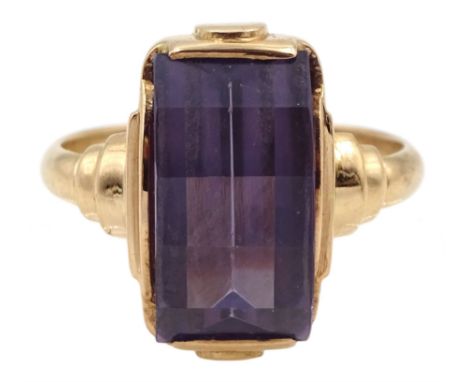 14ct rose gold synthetic alexandrite ring Condition Report:Approx 5.5gm, gold tests to 14ct, size O, overall head = 11mm x 8m