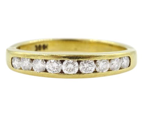 18ct old channel set round brilliant cut diamond half eternity ring, stamped, total diamond weight approx 0.55 caratCondition