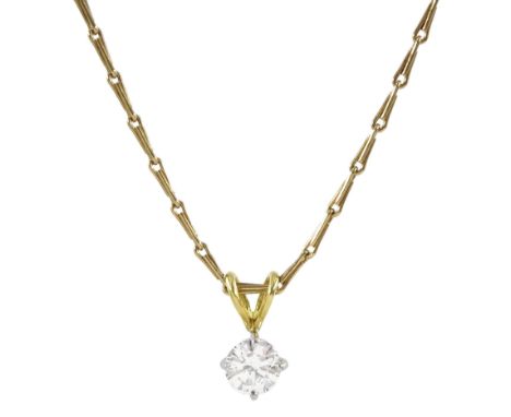 18ct gold single stone round brilliant cut diamond pendant necklace, on 9ct necklace, both hallmarked, diamond approx 0.50 ca