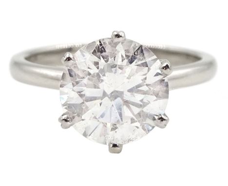 Platinum single stone round brilliant cut diamond ring, hallmarked, diamond approx 2.95 caratCondition Report:Diamond has bee