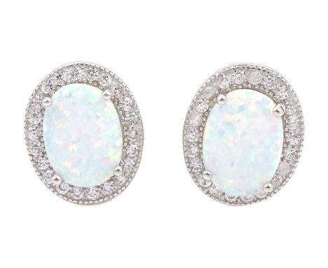 Pair of silver opal and cubic zirconia cluster stud earrings, stamped 925Condition Report:Length = 11mm, good condition 