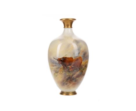 ROYAL WORCESTER OVOID VASE, decorated with Highland cattle in a glen, signed John Stinton, vignette to reverse, transfer mark