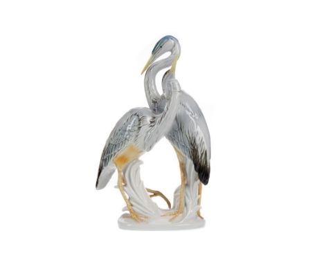 KARL ENS CERAMIC GROUP OF TWO HERONS, printed mark to base and indistinctly impressed numerals, 33.5cm high