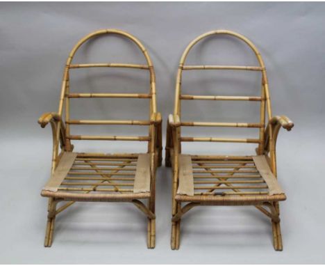 A PAIR OF "ANGRAVES" BAMBOO FRAMED GARDEN SEATS 