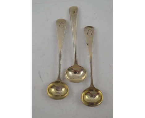 JOHN &amp; HENRY LIAS A PAIR OF EARLY VICTORIAN SILVER CONDIMENT SPOONS, Old English design, gilded bowls, the handles monogr