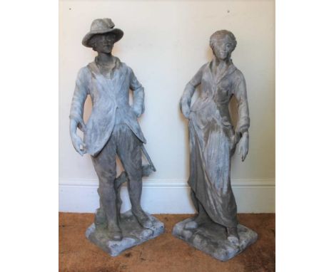 IN THE MANNER OF JOHN CHEERE (1709-1878) A pair of lead garden statues, an Irish Lady and Gentleman in 18th century costume o