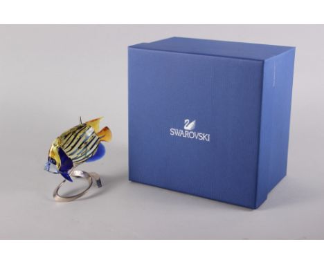 A Swarovski model of an emperor angelfish with silver plated mount, 5" high 