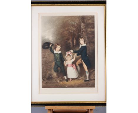 Richard Smythe: a signed coloured mezzotint, "The Cavendish Children" after Hopner, in strip frame, a copy of an 18th century