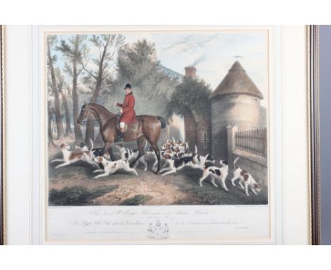 After R B Davis: a 19th century hand-coloured lithograph, "W Sebright huntsman to the Milton Hounds" 