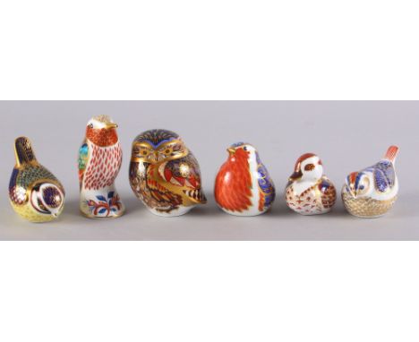 A Royal Crown Derby model bird paperweight with gold stopper, "LIX", 2 1/2" high, another similar paperweight with gold stopp