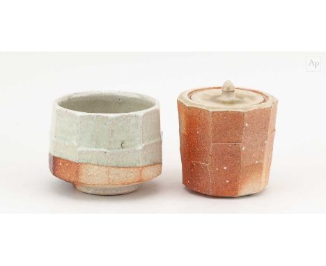 † PHIL ROGERS (1951-2020); a faceted stoneware chawan partially covered in nuka glaze, impressed PR mark, diameter 11cm, and 