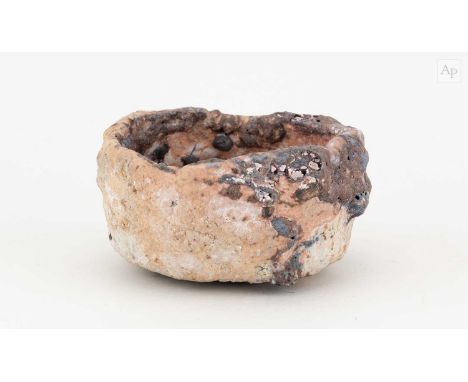 † EWEN HENDERSON (1934-2000); 'Neptune's Teabowl', a chawan of mixed laminated stoneware and bone china clays covered in erup