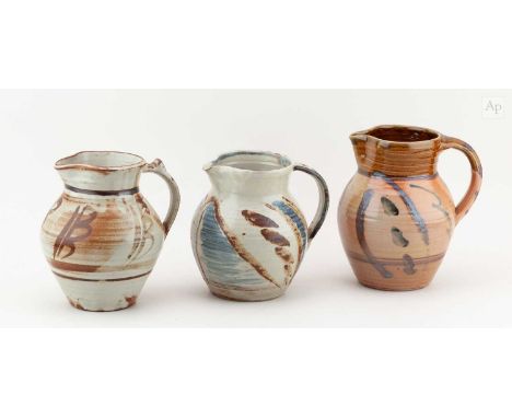 † SETH CARDEW (1934-2016) for Wenford Bridge Pottery; a stoneware jug covered in pale grey glaze with iron and cobalt decorat