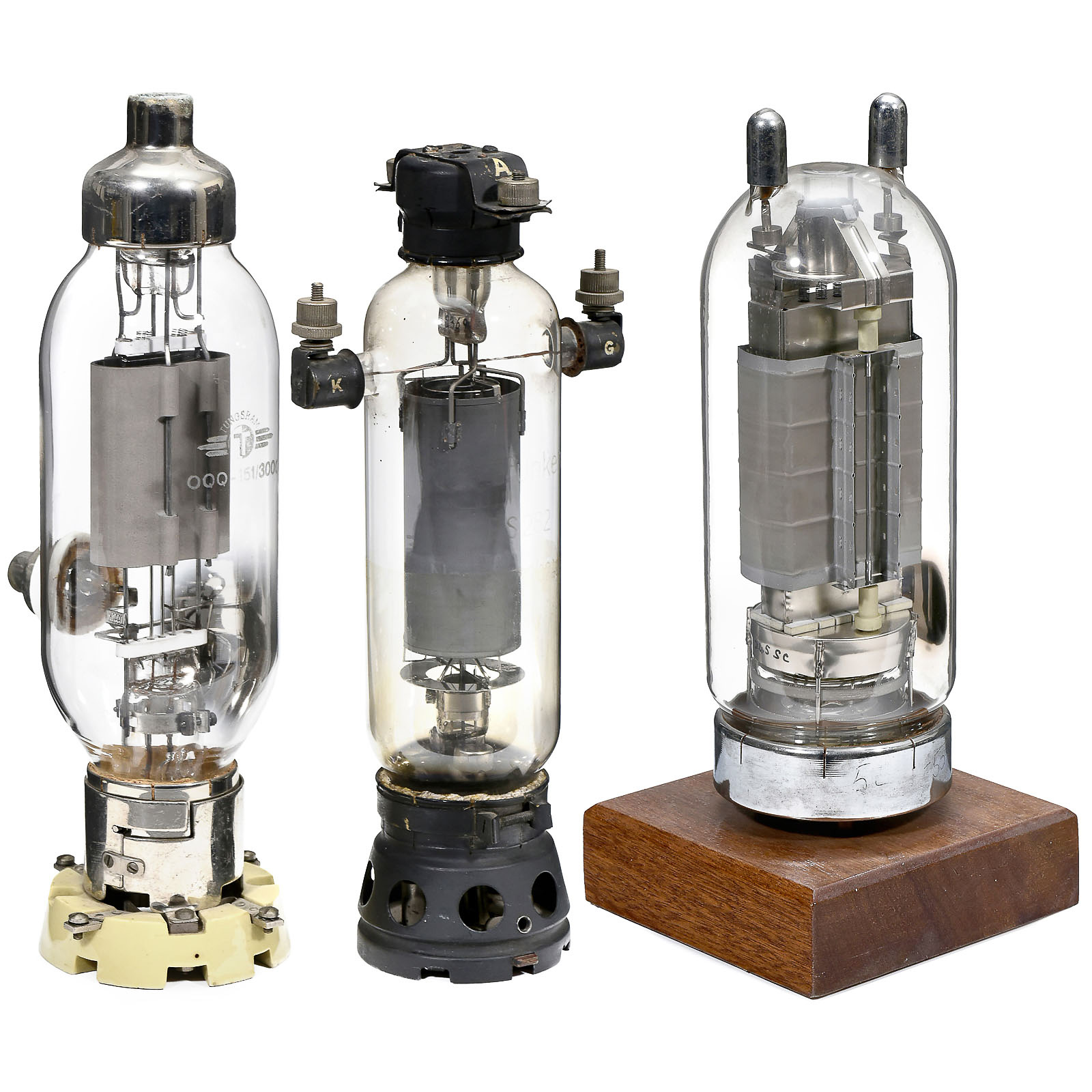 3 Transmitter Tubes, 1930 onwards 1) Telefunken RS323. 2) Tungsram