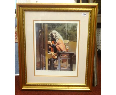 Robert Lenkiewicz (1941-2002), signed print, 'Self Portrait At Easel 1992' mounted and framed, 38cm x 31cm
